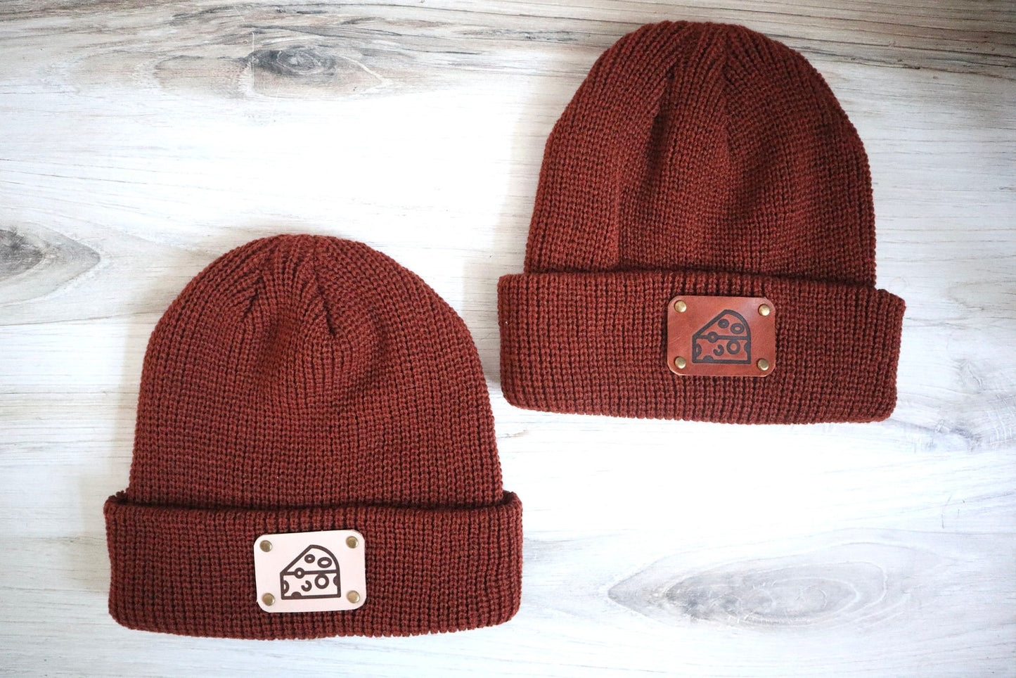 Cheese Leather Patch Beanie