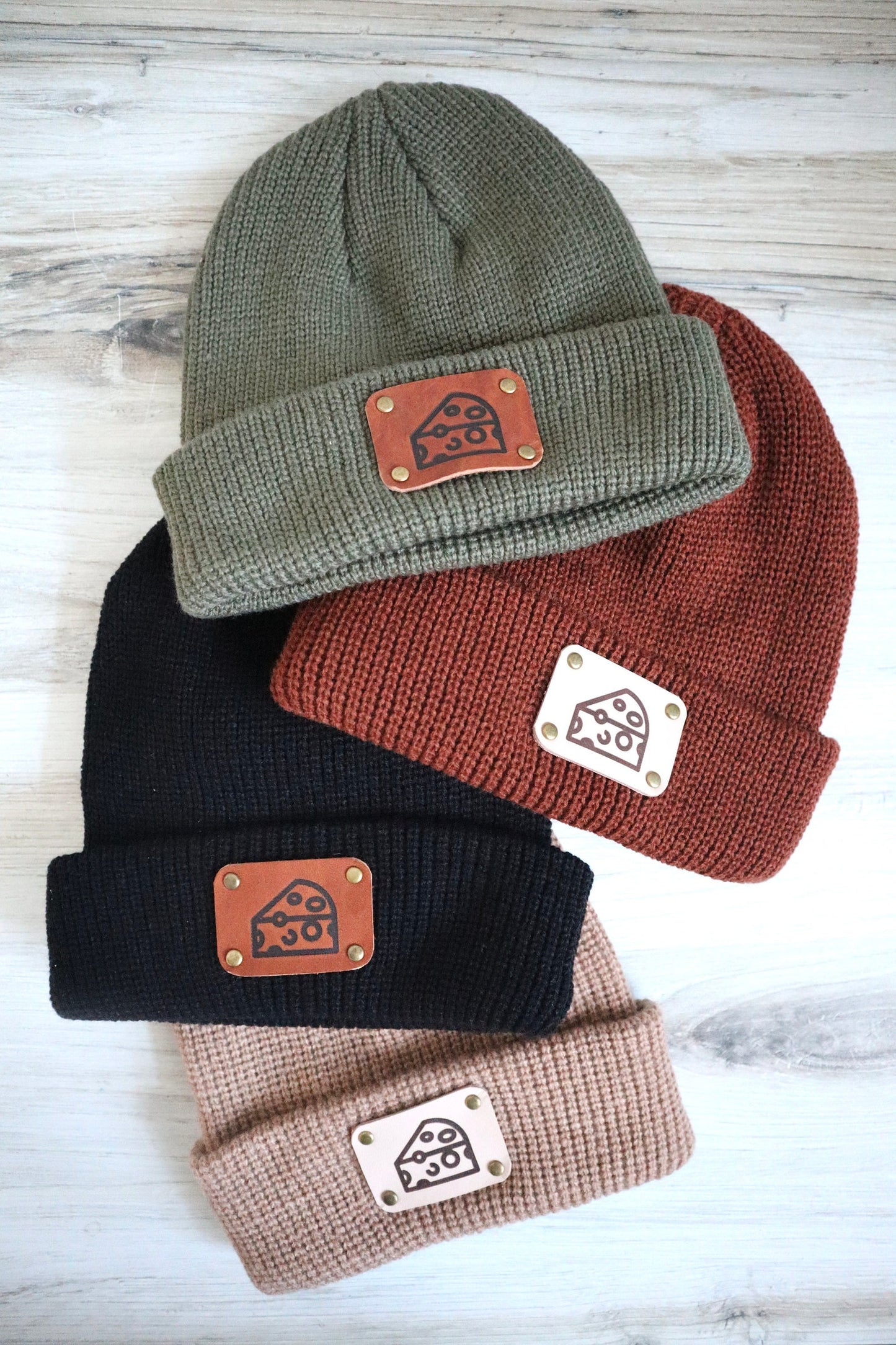 Cheese Leather Patch Beanie