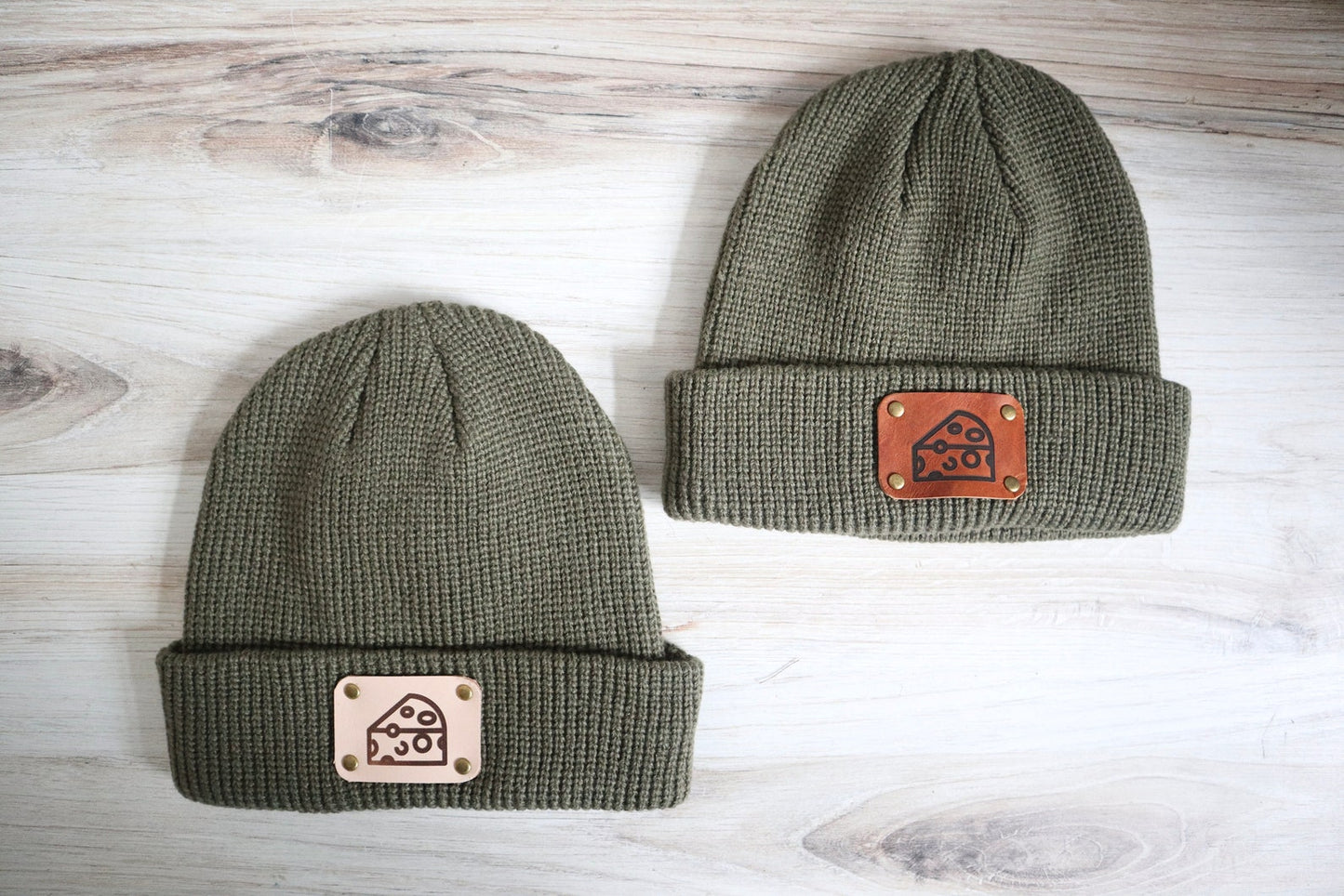 Cheese Leather Patch Beanie