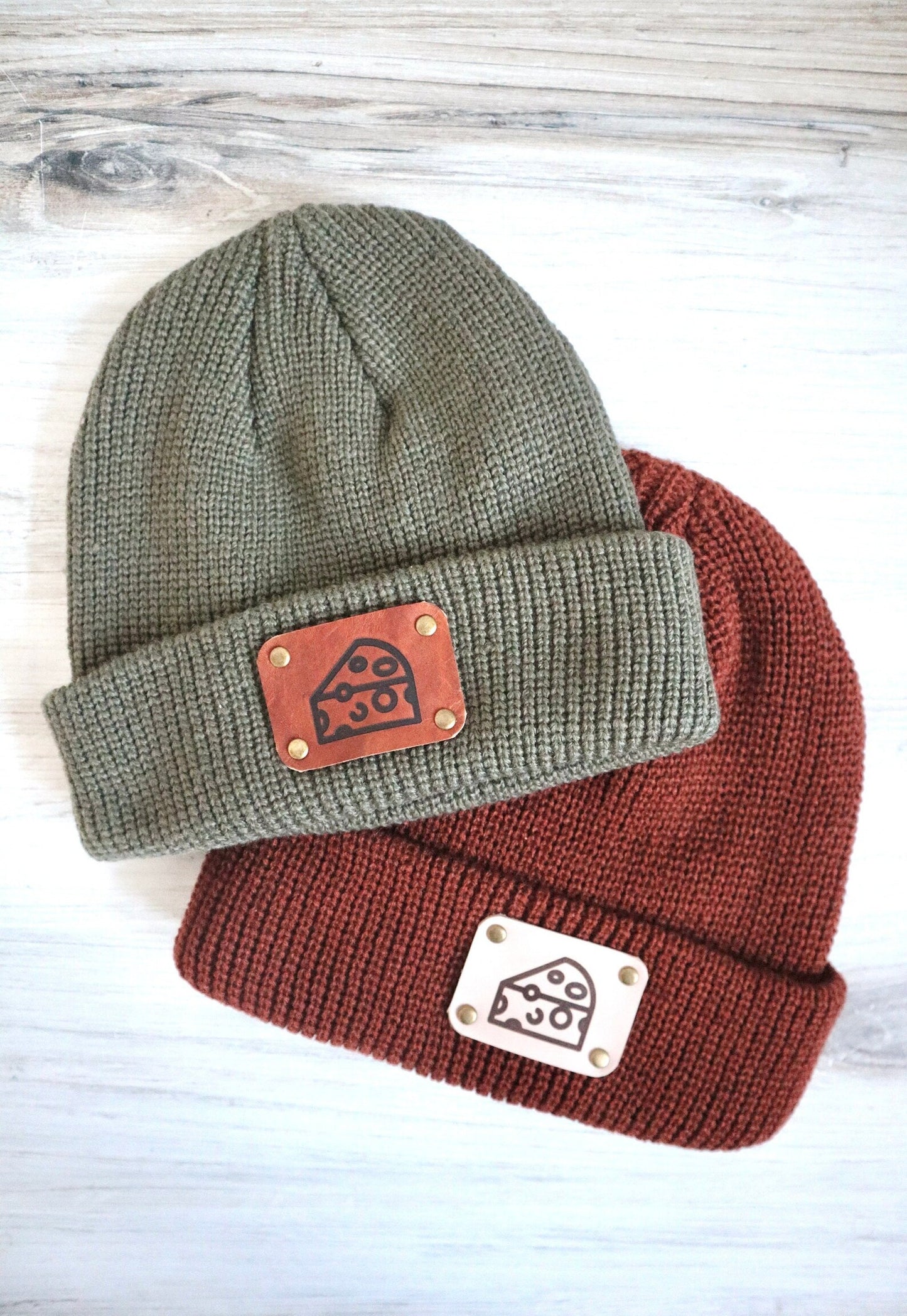 Cheese Leather Patch Beanie