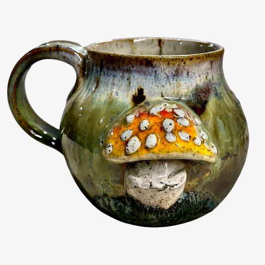 Pottery Cat Orange Mushroom Mug