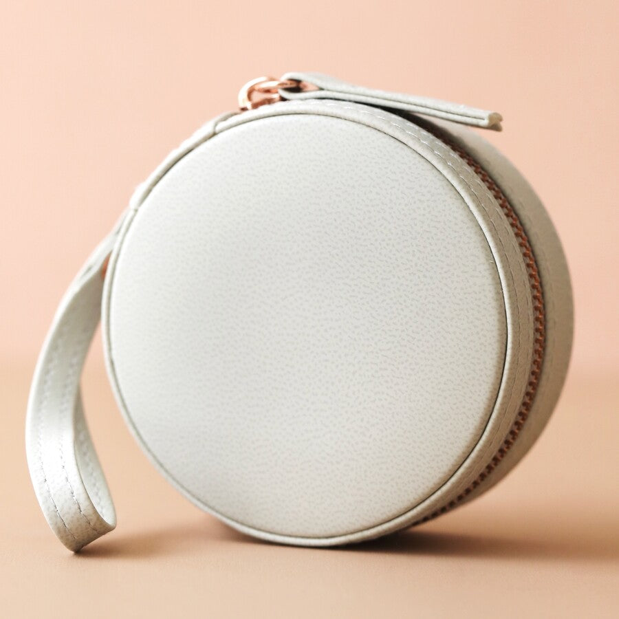 Grey Round Travel Jewelry Case