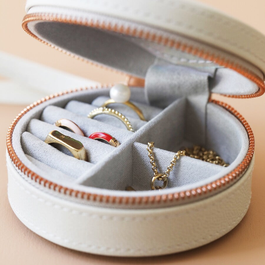 Grey Round Travel Jewelry Case