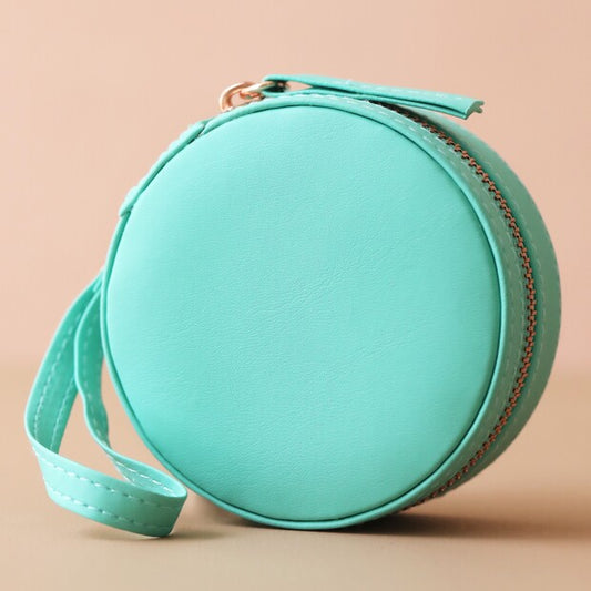 Sea Green Round Travel Jewelry Case