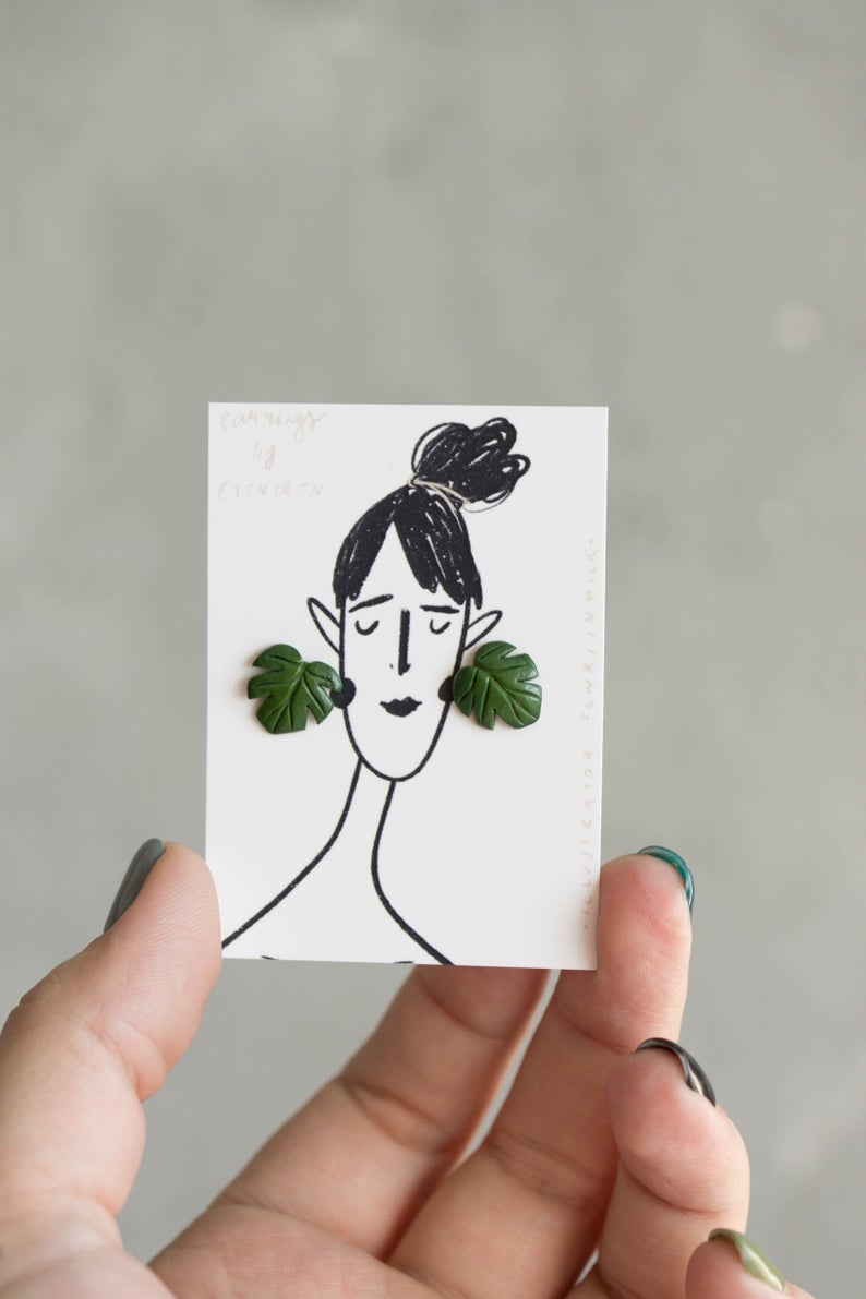Mini Monstera Stud Earrings