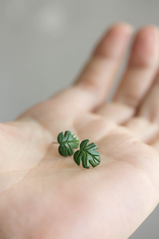 Mini Monstera Stud Earrings