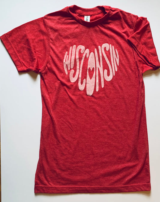 WI Heart Red Adult Unisex Tee