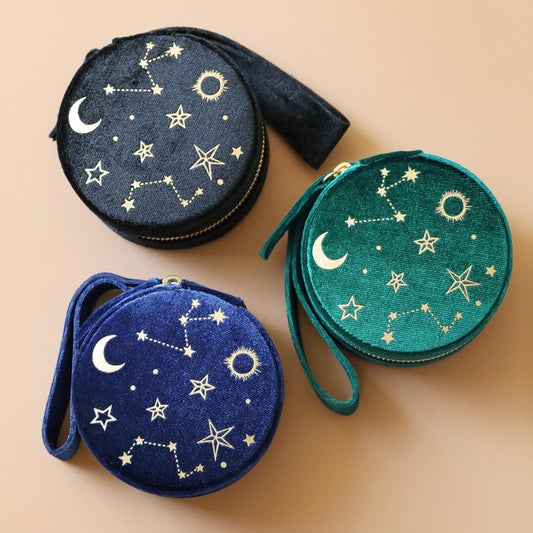 Starry Night Velvet Round Travel Jewelry Case
