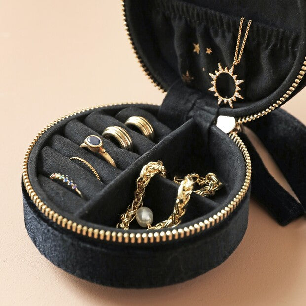 Starry Night Velvet Round Travel Jewelry Case