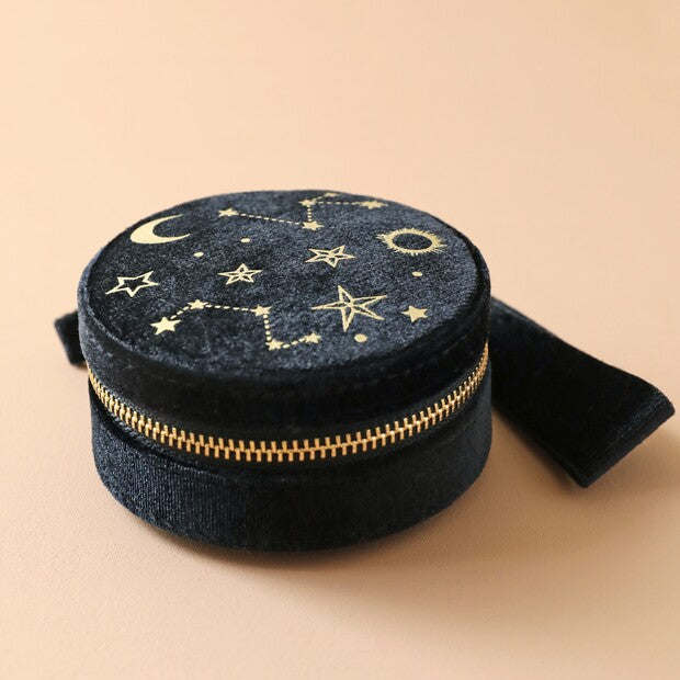 Starry Night Velvet Round Travel Jewelry Case