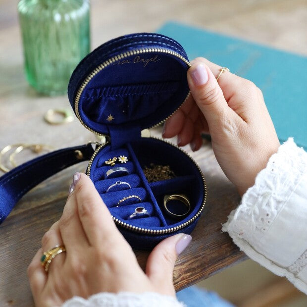 Starry Night Velvet Round Travel Jewelry Case