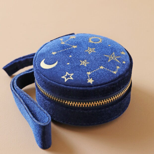 Starry Night Velvet Round Travel Jewelry Case