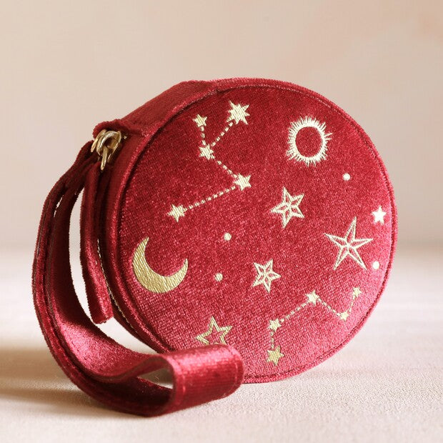 Starry Night Velvet Round Travel Jewelry Case