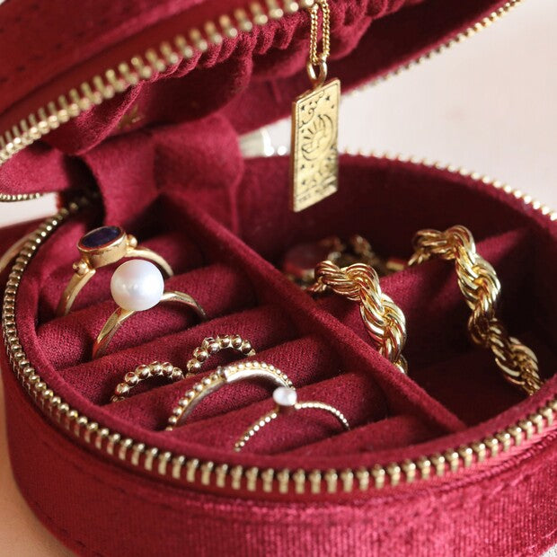 Starry Night Velvet Round Travel Jewelry Case