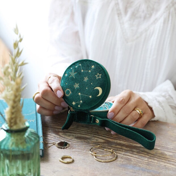 Starry Night Velvet Round Travel Jewelry Case