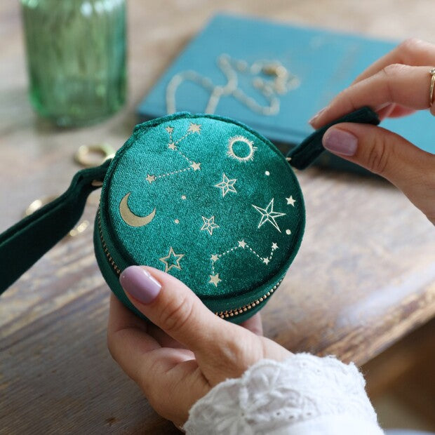 Starry Night Velvet Round Travel Jewelry Case