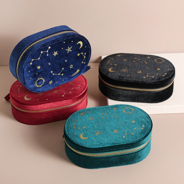Starry Night Velvet Oval Travel Jewelry Case