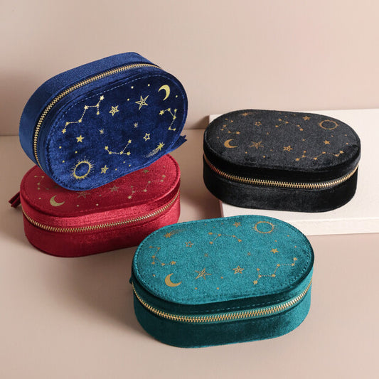 Starry Night Velvet Oval Travel Jewelry Case