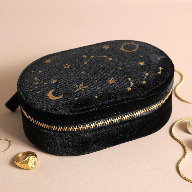 Starry Night Velvet Oval Travel Jewelry Case
