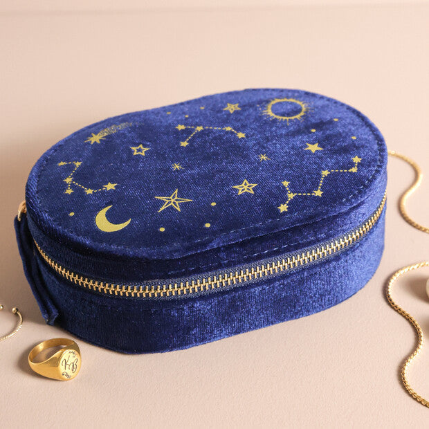 Starry Night Velvet Oval Travel Jewelry Case