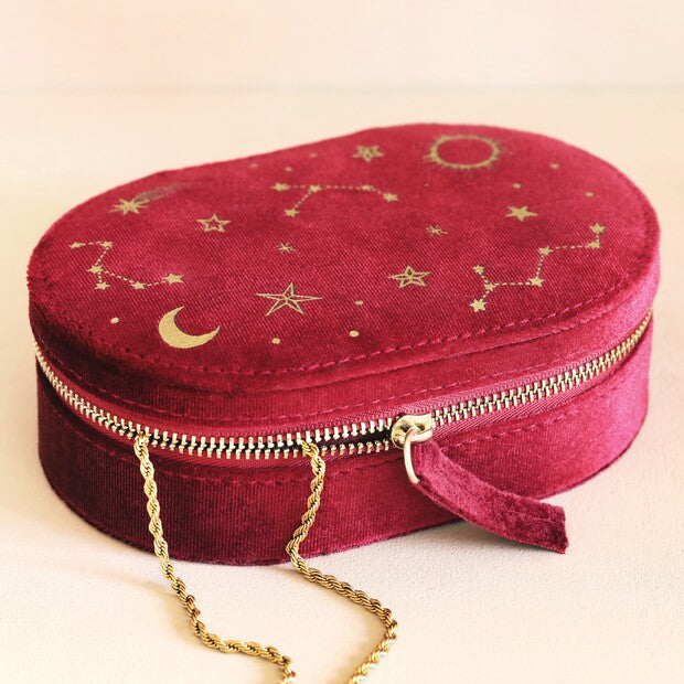Starry Night Velvet Oval Travel Jewelry Case