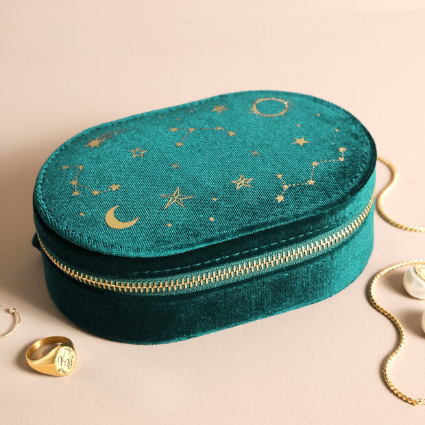 Starry Night Velvet Oval Travel Jewelry Case
