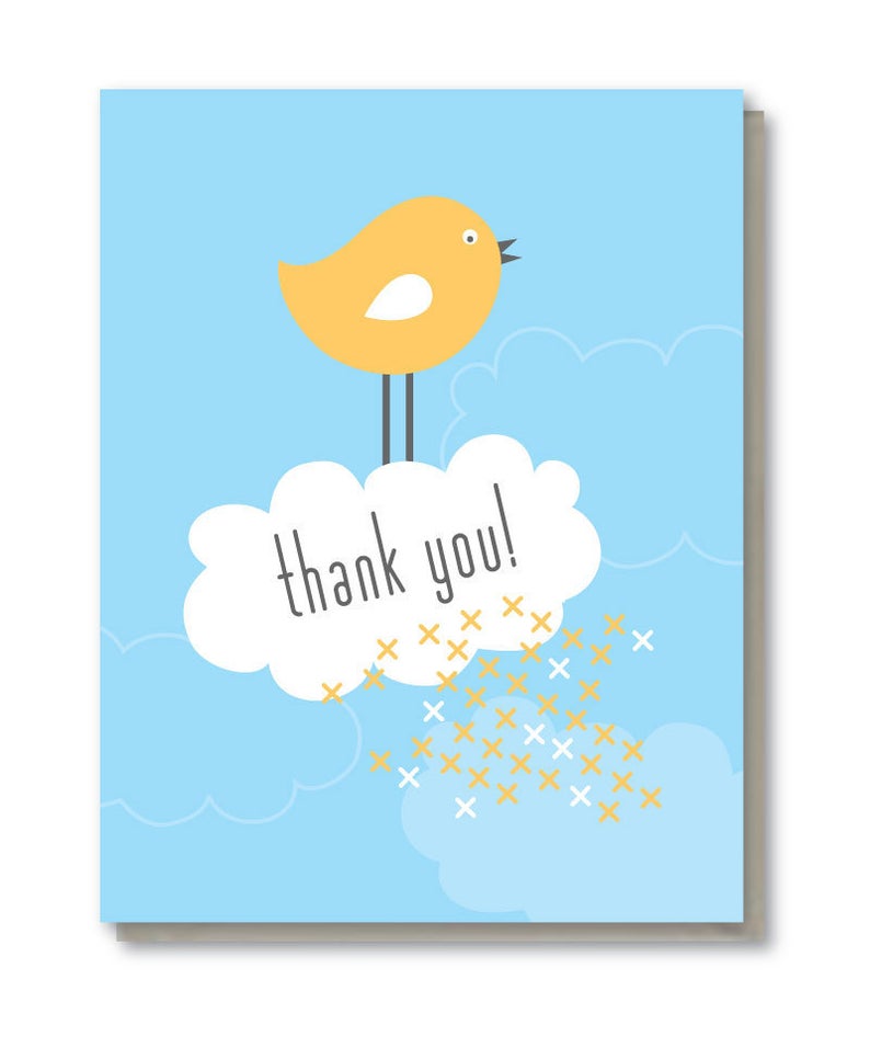 Bird In Clouds Thank You Card By Doodle Bird Design