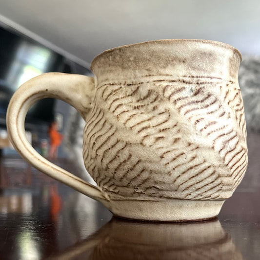 Wavy Textured Cream Colored Mug